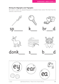 Diving for Digraphs and Trigraphs activity -Worksheet 