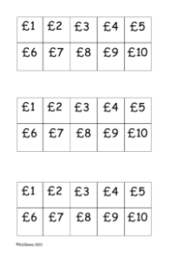 Digit Cards Whole £1 to £10