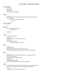 Our Solar System - Student Lesson Outline