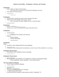 Earthquakes, Volcanoes and Tsunamis - Student Lesson Outline