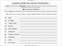 Capital Letters for Names - Worksheet