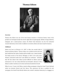 Thomas Edison - Reading with Comprehension Questions