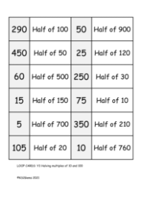 Loop Card Game - Halving multiples of 10 and 100