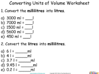 Converting and Comparing Units of Volume - Worksheet