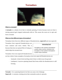Tornadoes - Reading with Comprehension Questions