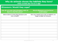 Dinosaurs: Would they cope? - Worksheet