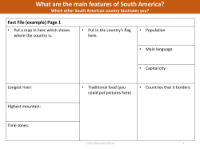 South American country fact file - Worksheet