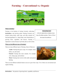 Farming - Organic vs Conventional Reading with Comprehension Questions