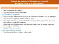 How do we energise our homes and country? - teacher notes