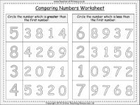 Comparing Numbers within 10 - Worksheet