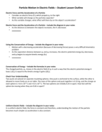 Particle Motion in Electric Fields - Student Lesson Outline