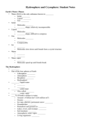 Hydrosphere and Cryosphere - Student Lesson Outline