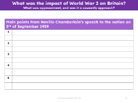 Chamberlain's 3rd September 1939 speech - Note sheet