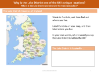 The Lake District: Counties of England - Worksheet - Year 3