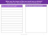 Where were WW1 battles fought and what did the weapons look like? - Worksheet - Year 6
