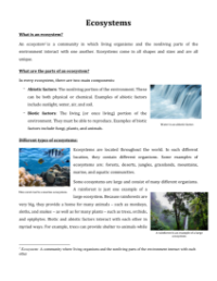 Ecosystems - Reading with Comprehension Questions