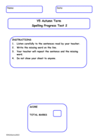 Autumn Term Spelling Progress Test 2