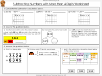 Subtracting Numbers with More than 4 Digits - Worksheet